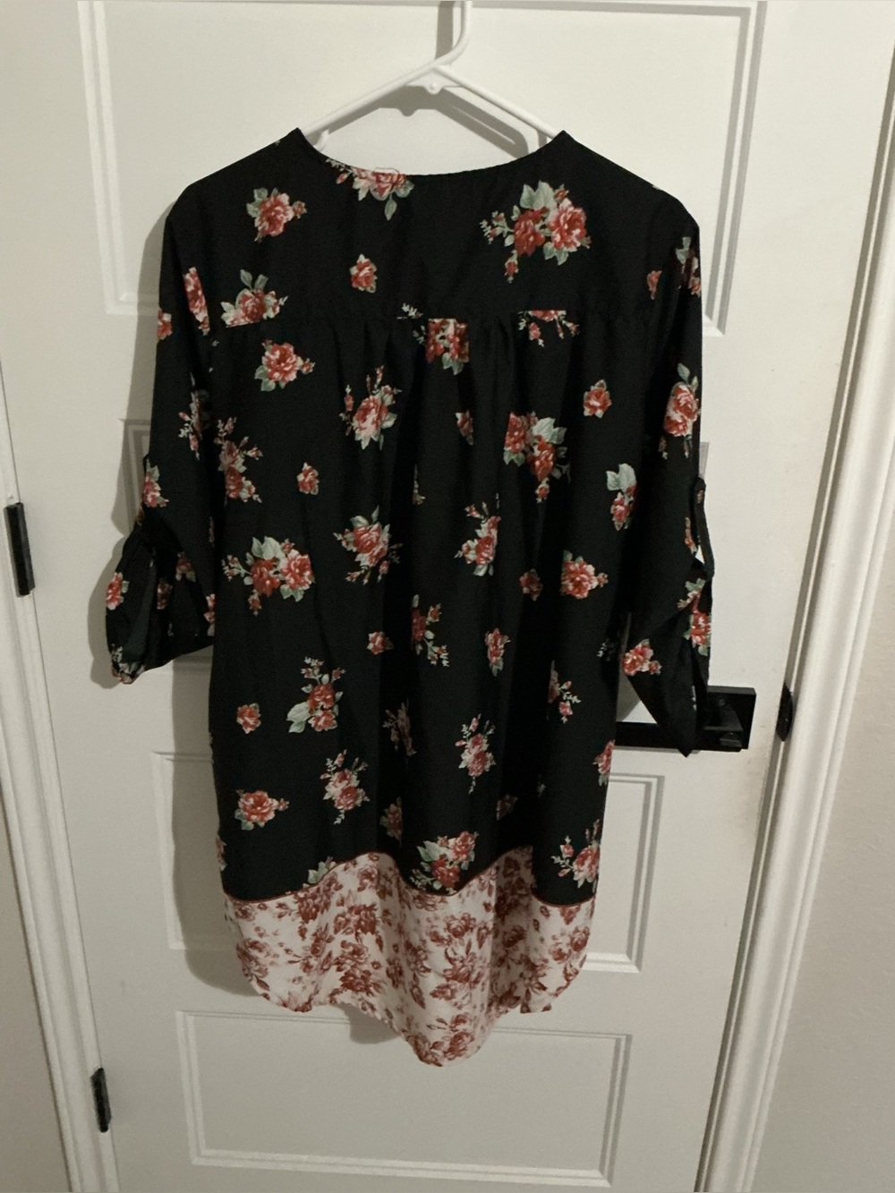 adidas Black Floral Button-Back Tunic with Cream Hem
